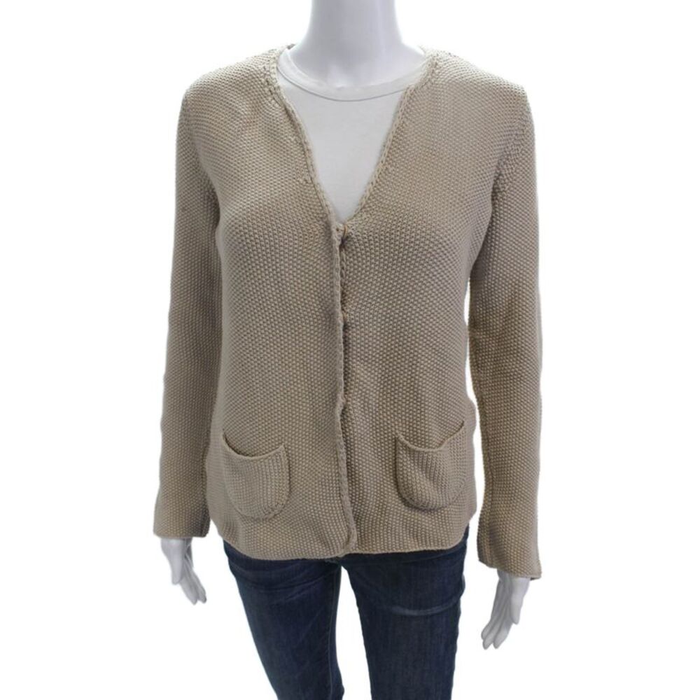Kash Unisex Beige Cotton V Neck Button Long Sleeve Cardigan Size 42